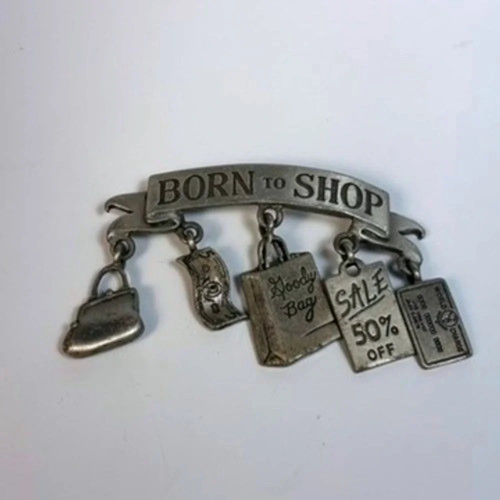 J Jonette Brooch Born To‎ Shop Silver Tone Vintage Dangle Charms